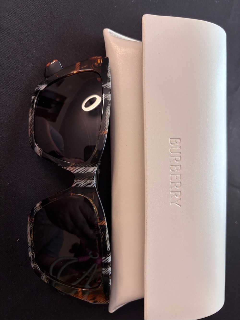Burberry Black Patterned Women's Glasses with Pink Accents and White Case